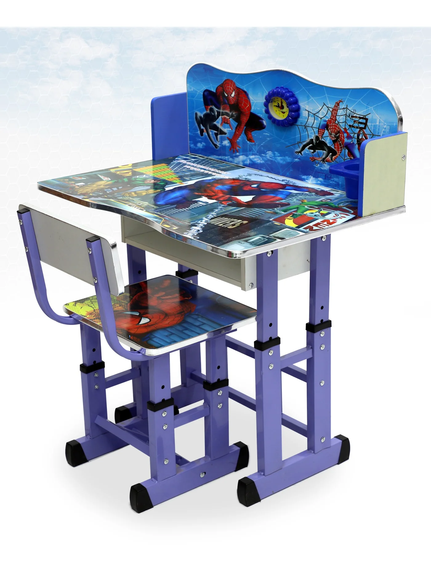 Multi Home Furniture Kids Study Table and Chair Set Adjustable Height Wood Blue vnwwy