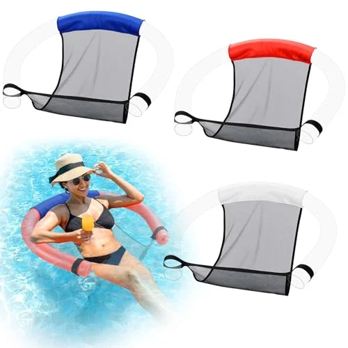 Soulchen Mesh Floating Pool Noodle Chair Sling Water Float Seat (Red White Blue, 3 Pack) for Adult Summer Beach Swimming e9l4w