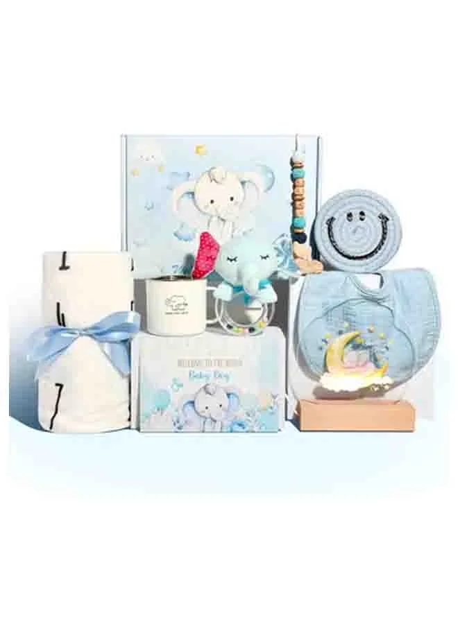 Premium Newborn Baby Gift Set with Rattle and Swaddle Blanket (Blue, 2-Piece Set) eha81