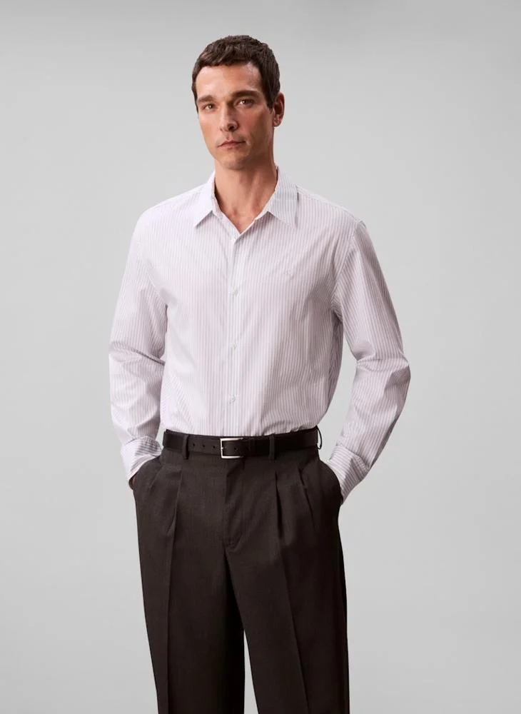 Premium Stripe Dobby Regular Fit Shirt (Men's, Navy Blue, Large) fc6zm