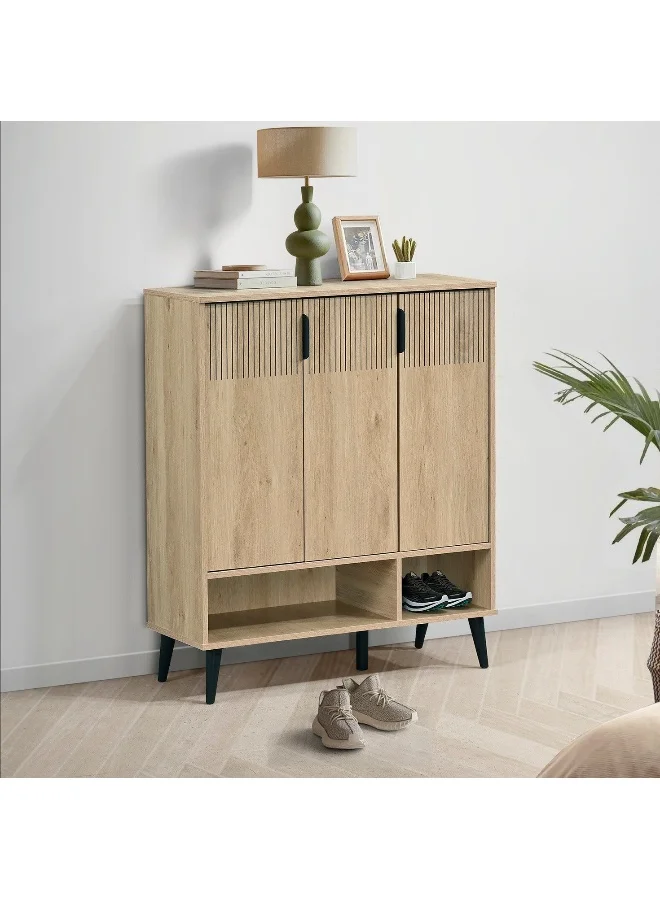 Home Box 3-Door Shoe Cabinet with Open Shelf (Oak, 20 Pairs Capacity) 5n5fd