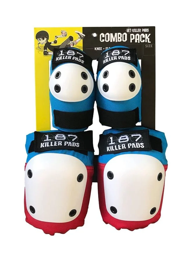 Premium Protective Gear Set Knee Pads and Elbow Pads (Red White Blue, S/M) q8znn