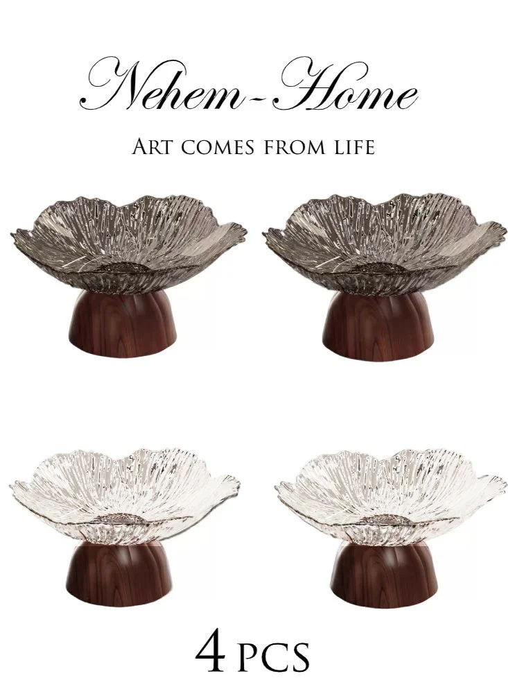 Nehem Fruit Bowl Set Decorative Pedestal Serving Tray for Kitchen Counter (Clear, Pack of 4) 6rpgo