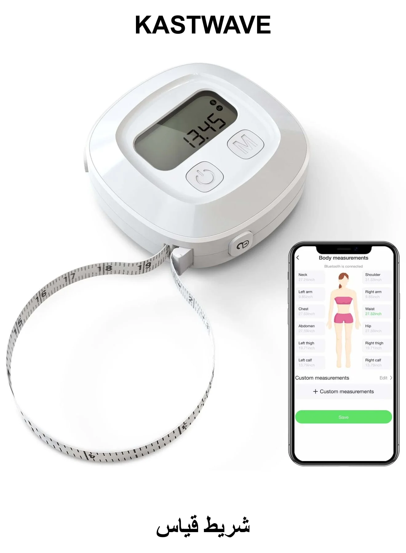 KASTWAVE Smart Bluetooth Body Measuring Tape Digital Retractable Fitness Tracker (150 cm) s8g95