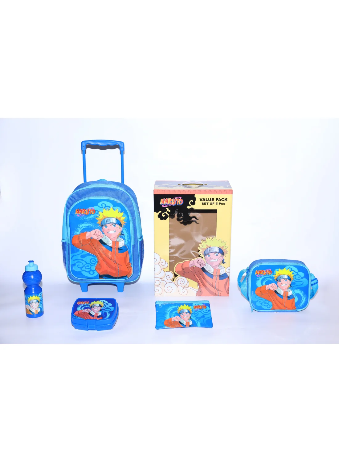 Anime Character 5-in-1 School Trolley Backpack Set with Lunch Bag and Pencil Case (16-inch, Multi-Piece) 5kwxz