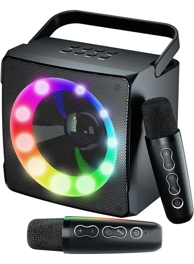 SDRD Karaoke Machine with 2 Wireless Microphones Bluetooth Speaker System (Dynamic LED Lights, Portable) cwrld