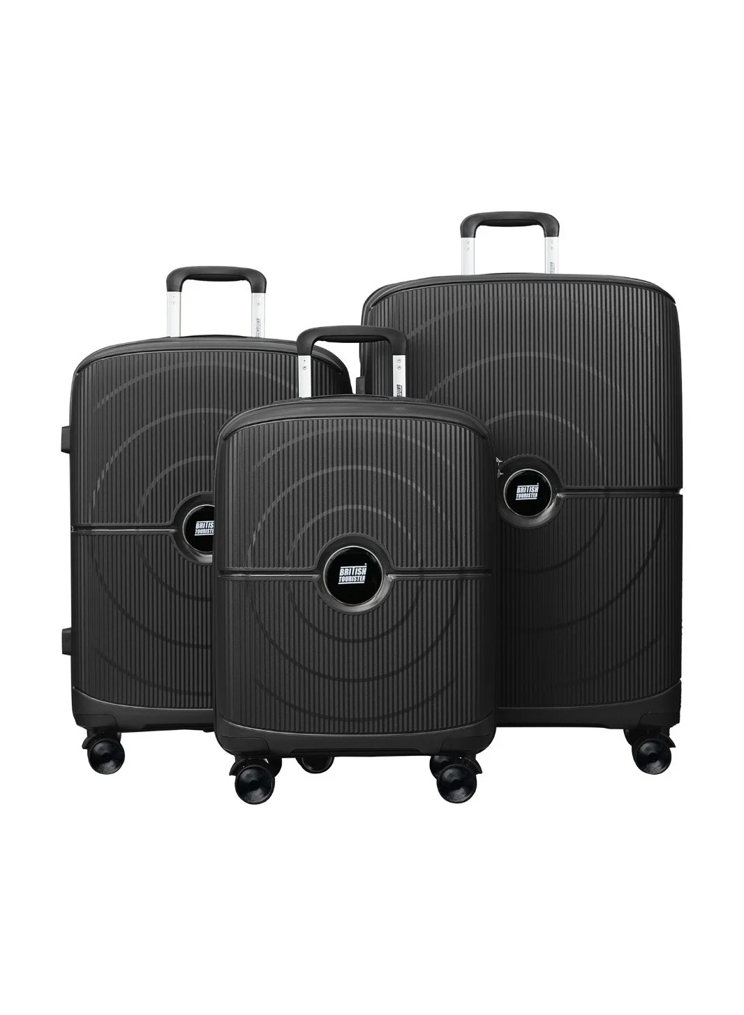 BRITISH TOURISTER Polypropylene Hardshell Luggage Set 3-Piece Spinner with TSA Lock (Black, 20-inch 24-inch 28-inch) d8a2g
