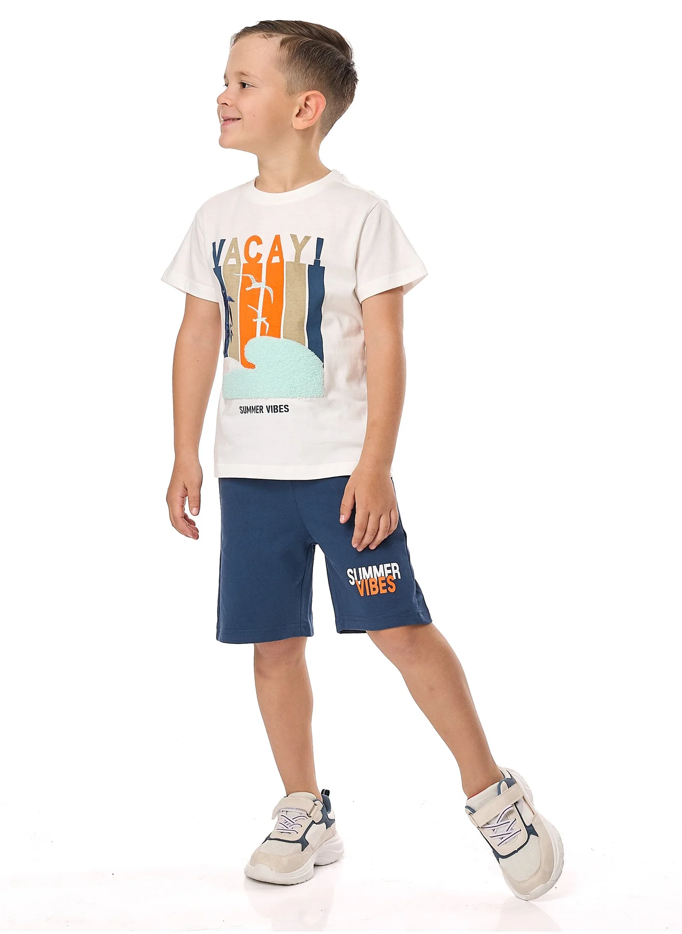Victor and Jane Boys 2-Piece Summer Outfit Set (Off White and Blue, Kids) 9fx4k