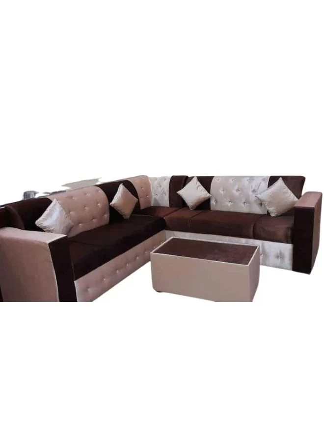 Maharat Al Bahar L-Shaped 5-Seater Sofa Set with Coffee Table and Pillows (Brown/Beige, 250x80x80 cm) x8s4e