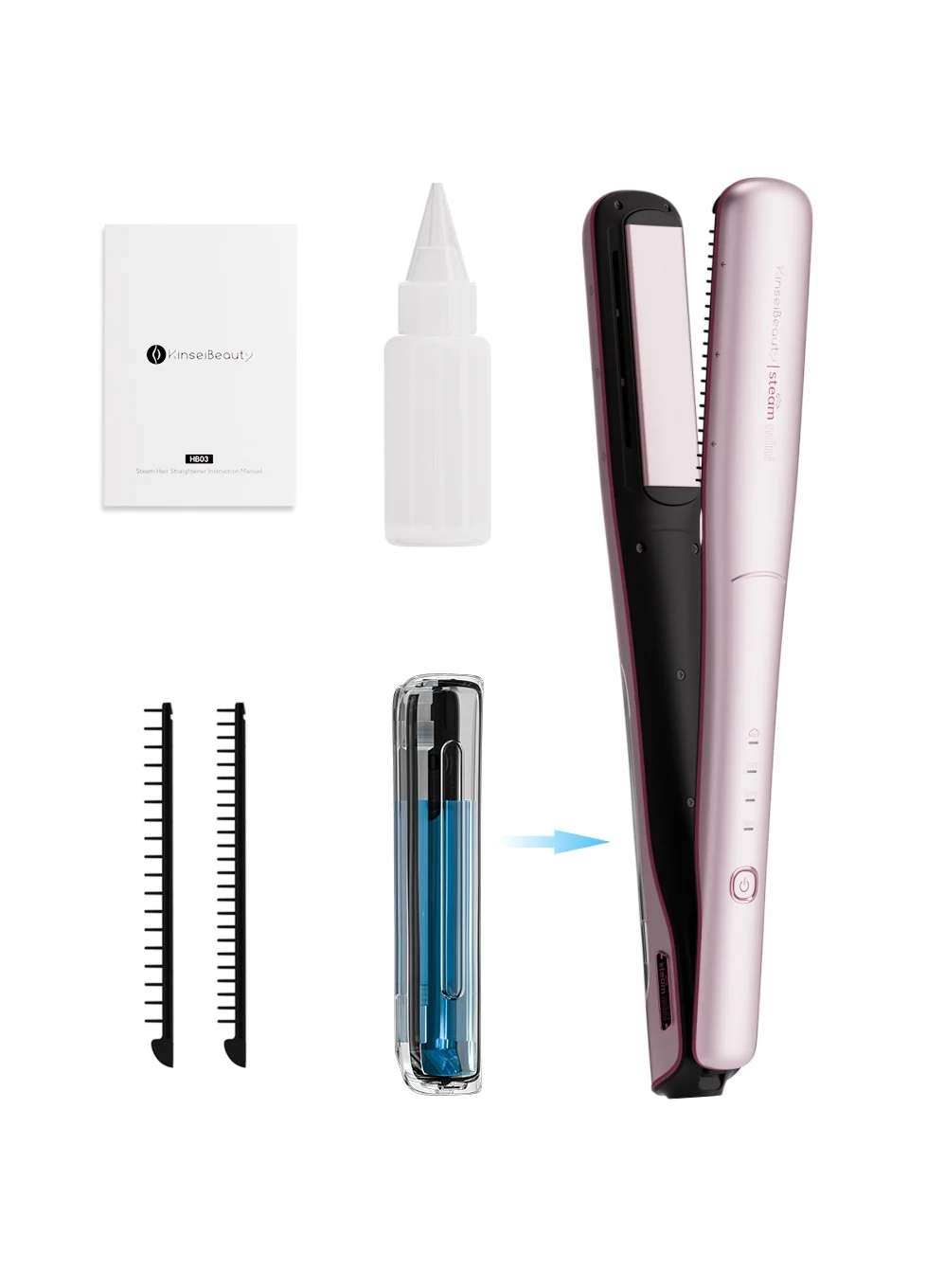 KinseiBeauty 2-in-1 Steam Hair Straightener and Curler, Professional Salon Flat Iron with 3 Adjustable Temps and 25 mL Water Tank za33j