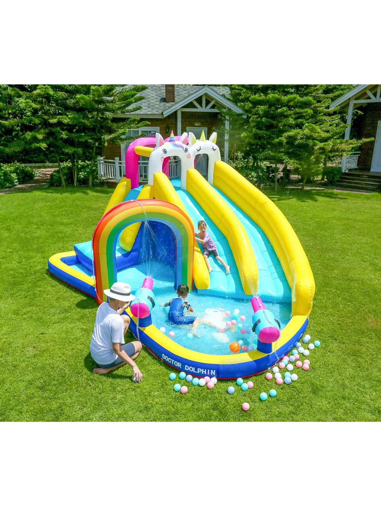 MONOGUE Inflatable Unicorn Water Slide for Kids Double Lane Splash Park (Large, 300 cm) kxhcd