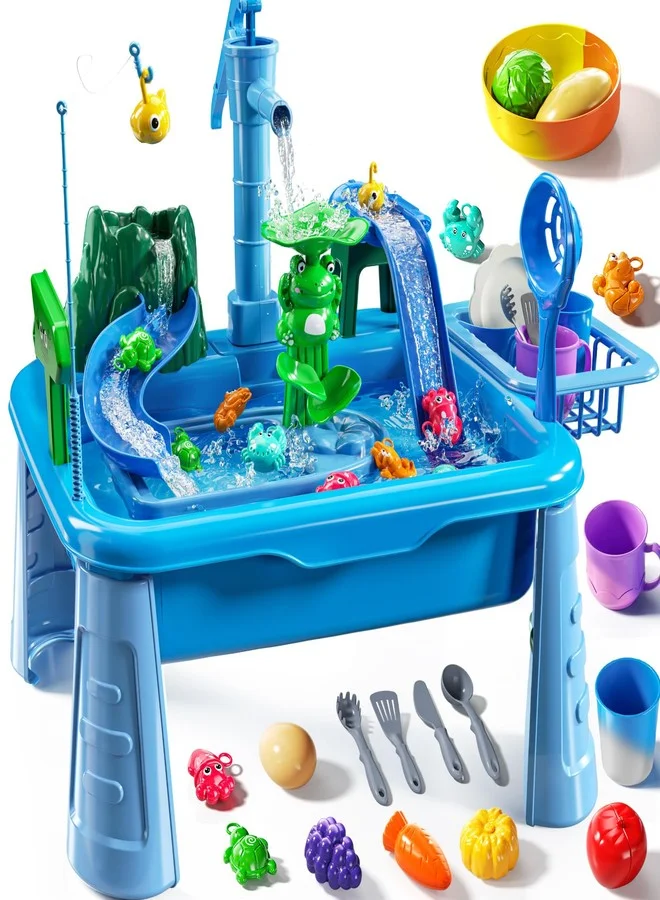 JUKUDAHU Outdoor Water Play Table with Running Sink and Fishing Games (Blue, 60 cm x 40 cm) tuwwg