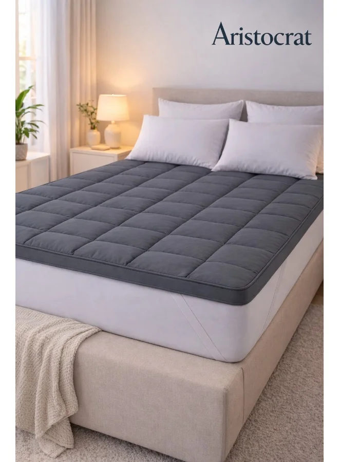 ARISTOCRAT Striped Microfiber Mattress Topper Premium Soft Cushioning with Elastic Straps (Grey, 120x200x7cm) 610g8