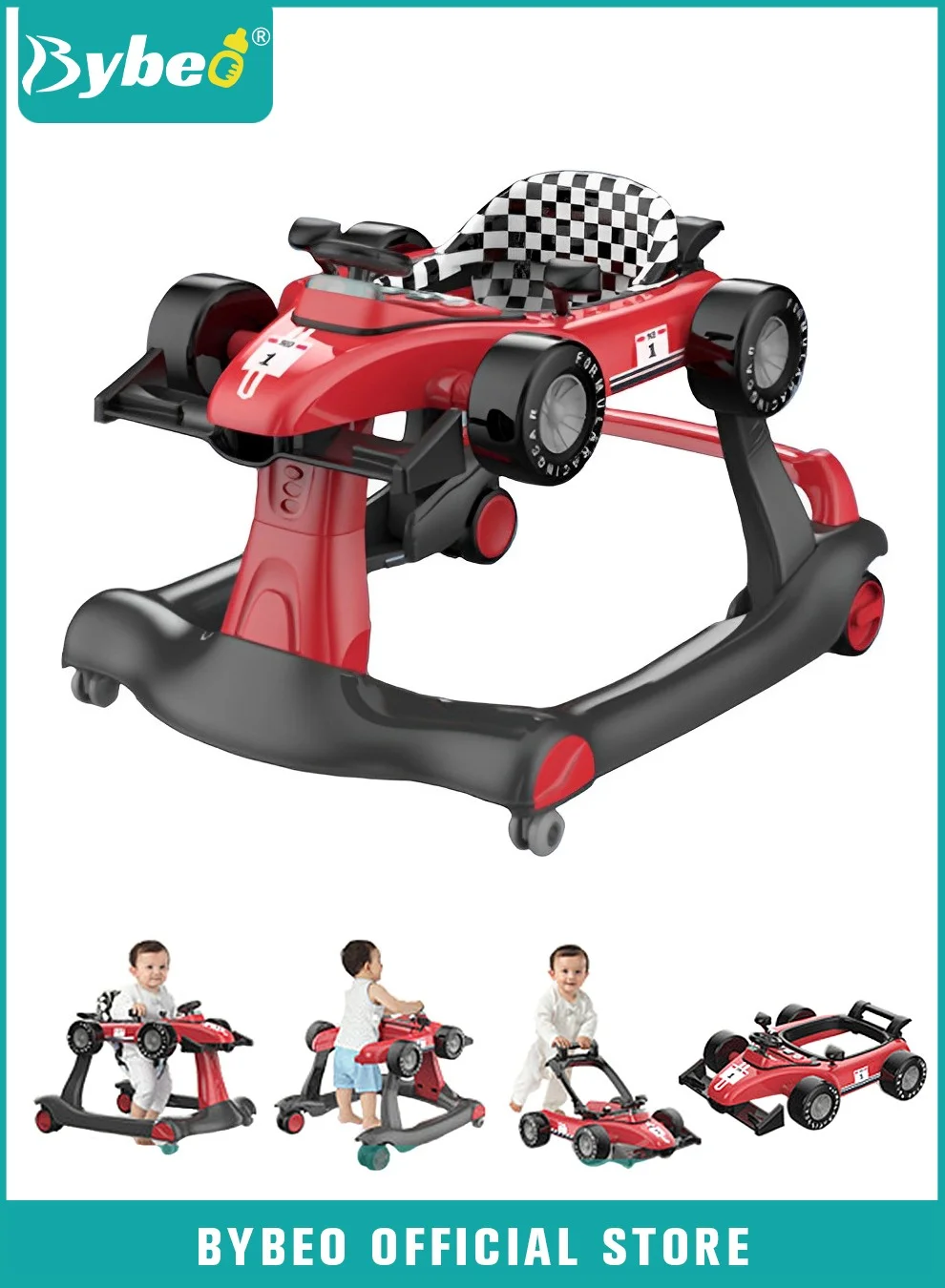 Bybeo 3-in-1 Multifunctional Baby Walker with Adjustable Height and 360-Degree Universal Wheels for Infants (6 to 18 Months) 2ks1w
