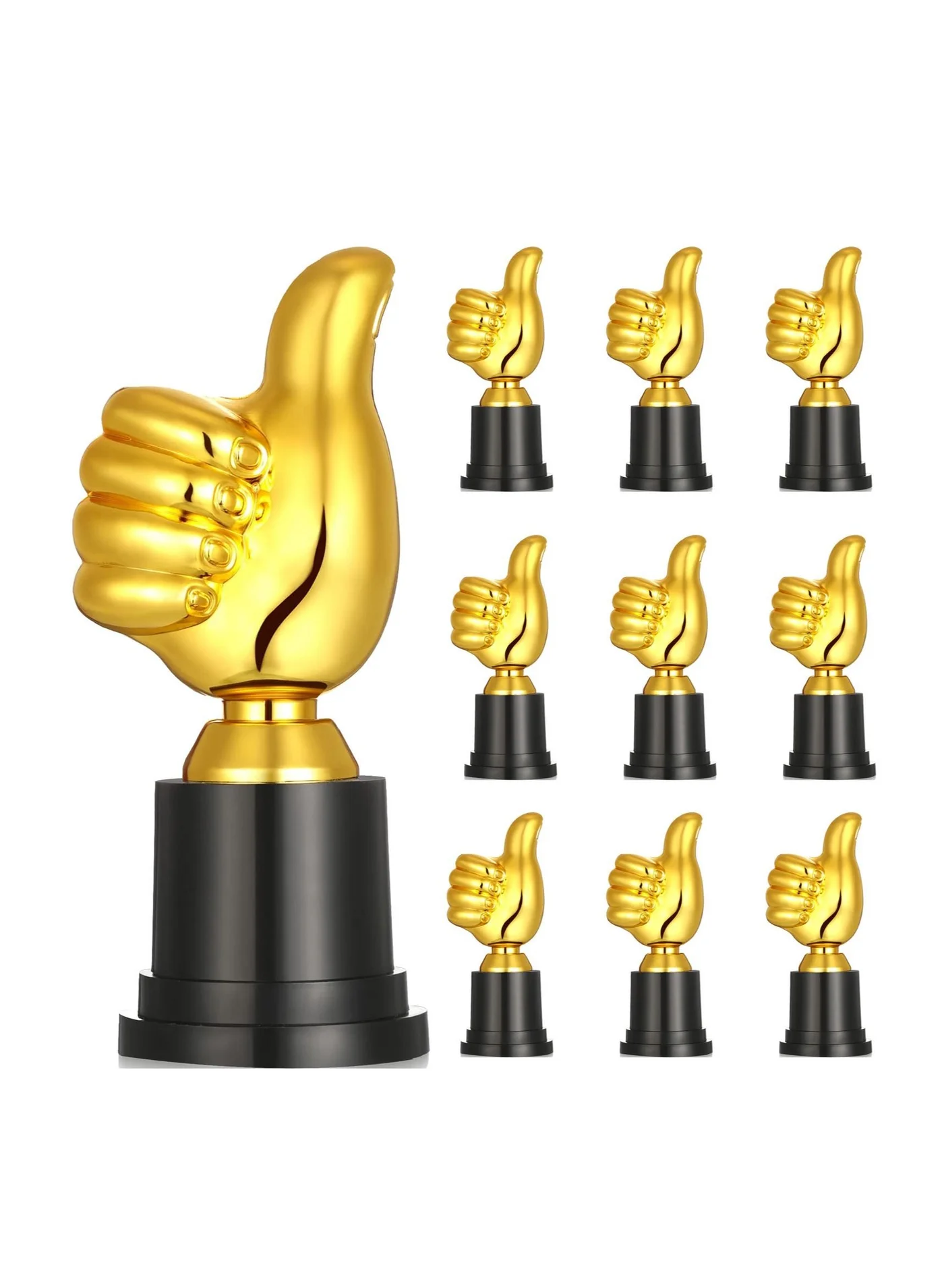 Excefore Gold Thumbs Up Trophy Awards (10 Pack, 12.7 cm) Premium Plastic Achievement Trophies for Kids and Employees 69bsg