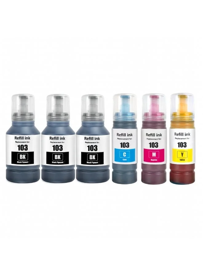 NexNova Ink Refill Set for EcoTank Printers (6-Pack, 3 Black, Cyan, Magenta, Yellow, 400 mL) ws9d5