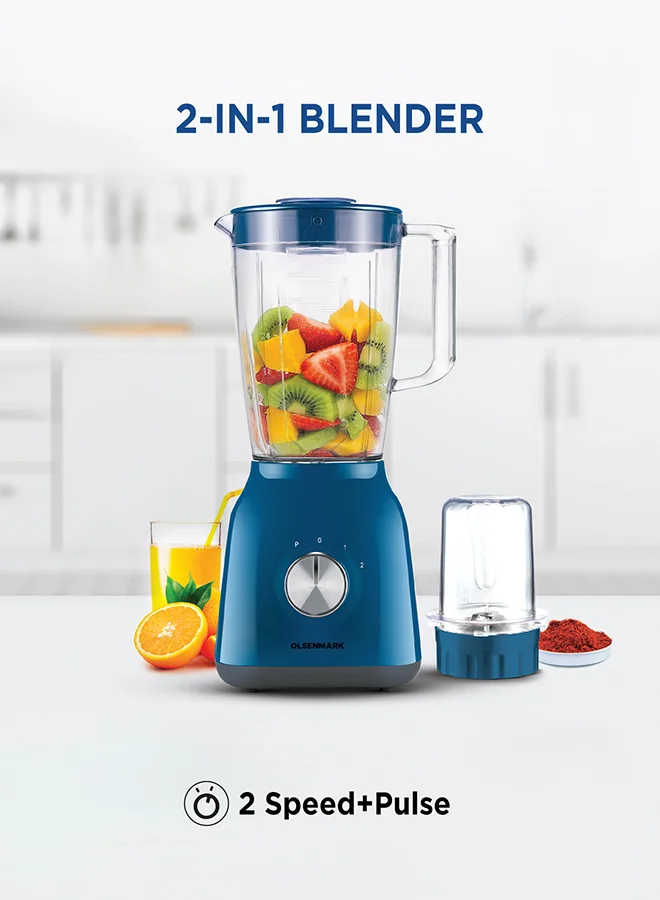 Olsenmark 2-in-1 Juicer Blender and Chopper Set with 650W Motor and Stainless Steel Blades (Clear/Blue, 1.8 L) scx3y