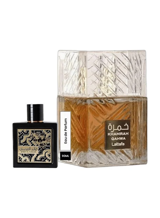 Lattafa Fragrance Duo Set Qaed Al Fursan EDP (90 mL) and Khamrah Qahwa EDP (100 mL) Premium Perfume Collection for Men and Women hna6y