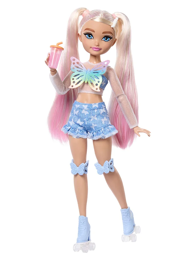 Fashion Doll Malibu Posable Roller Skating Fashion Doll with Blonde Hair and Makeup Themed Accessories (9 Pieces) ls8sm