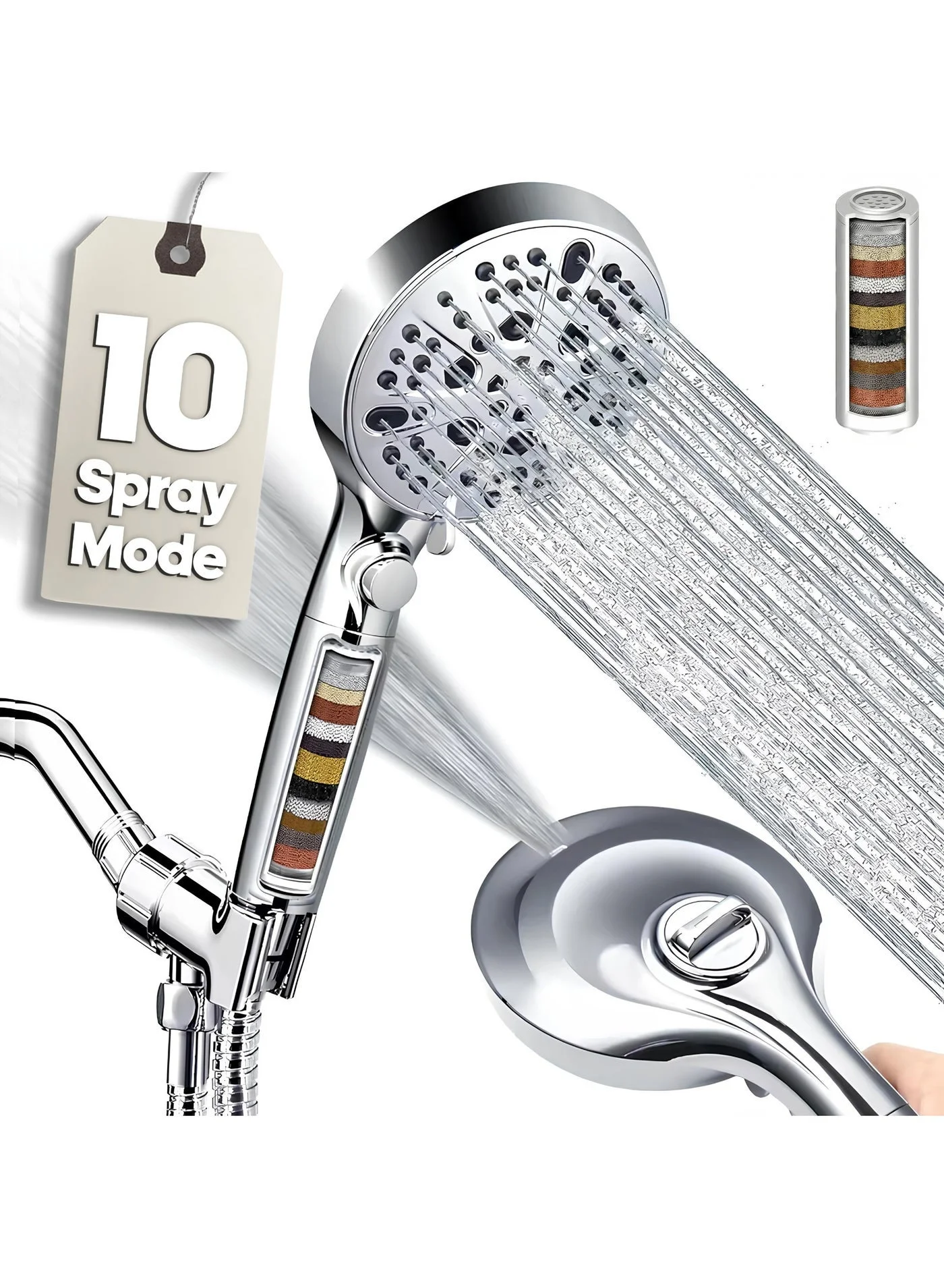 AMROAH High Pressure Handheld Shower Head with 15-Stage Filtration System and 10 Spray Modes (Includes 2 Replacement Filters) l9p0f