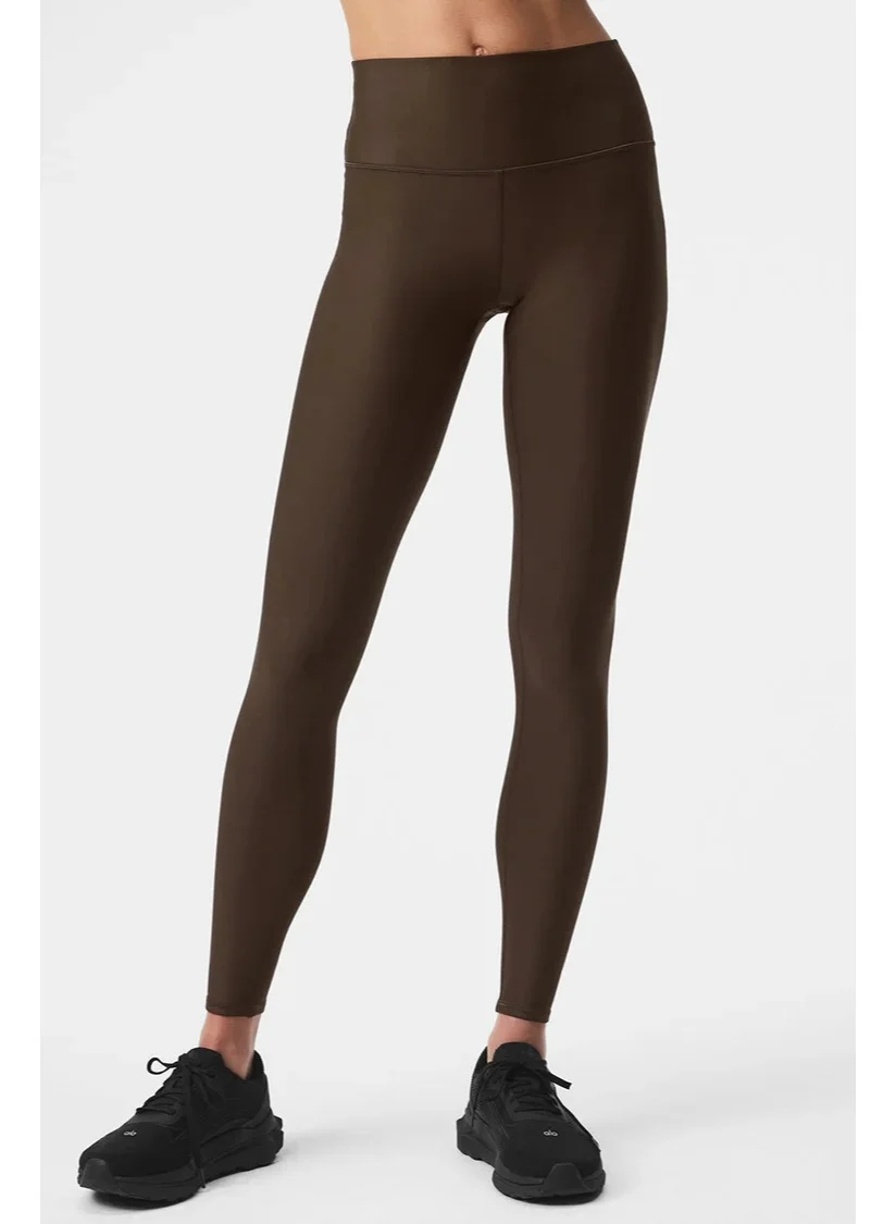 Premium High-Waist Airlift Yoga Leggings Tummy Control Workout Pants for Women (Brown, One Size) rvg1n