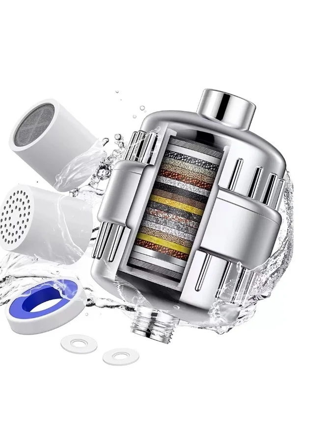 FDTY 20-Stage Shower Head Water Filter System Premium Hard Water Softener for Chlorine and Heavy Metal Removal (Polished Chrome, 2 Cartridges) gh089