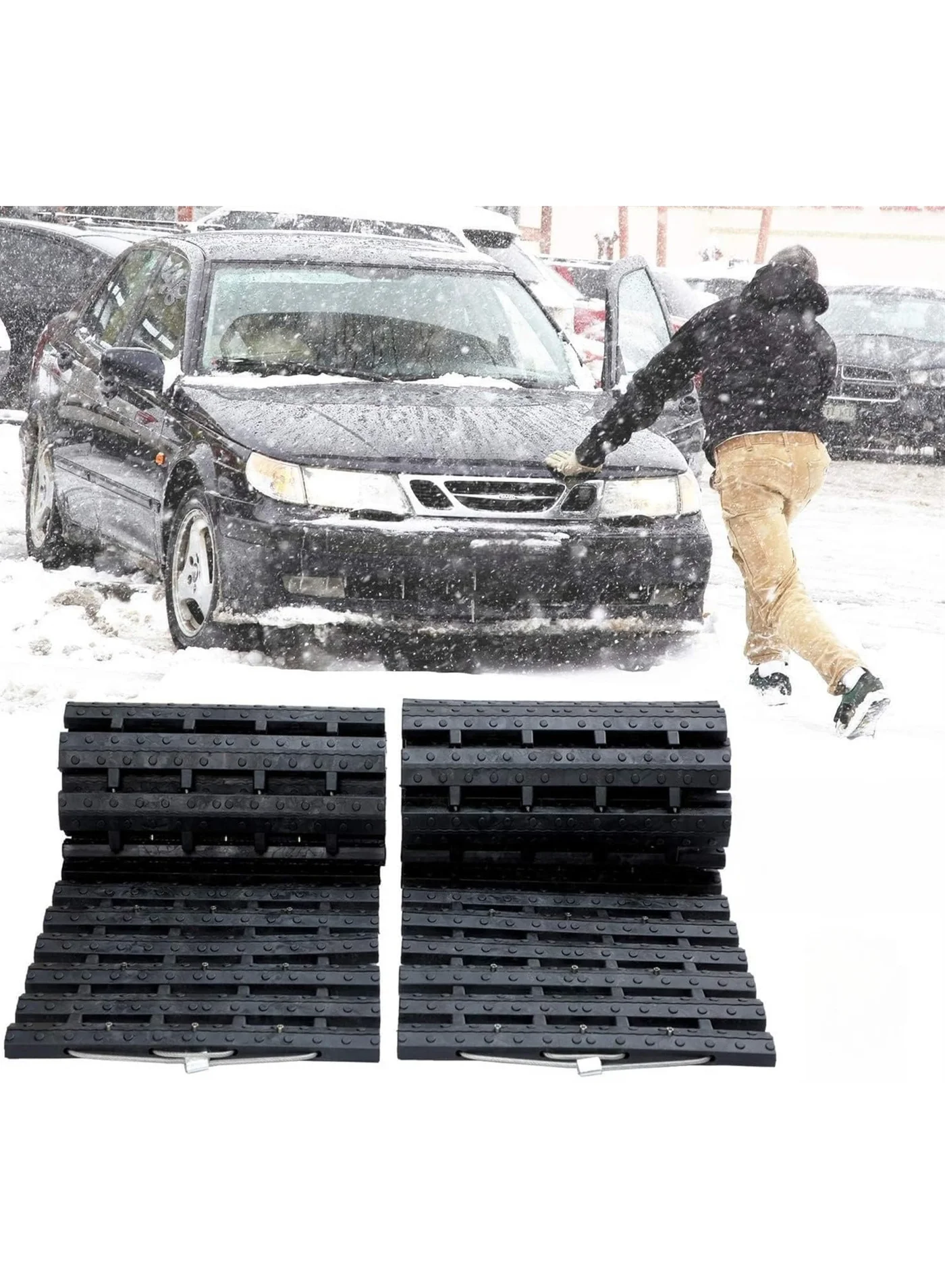LAMAY Tire Traction Mats Recovery Tracks for Snow Mud Sand Emergency Off-Road Use (2 Pieces, 100 cm) 7e6kk