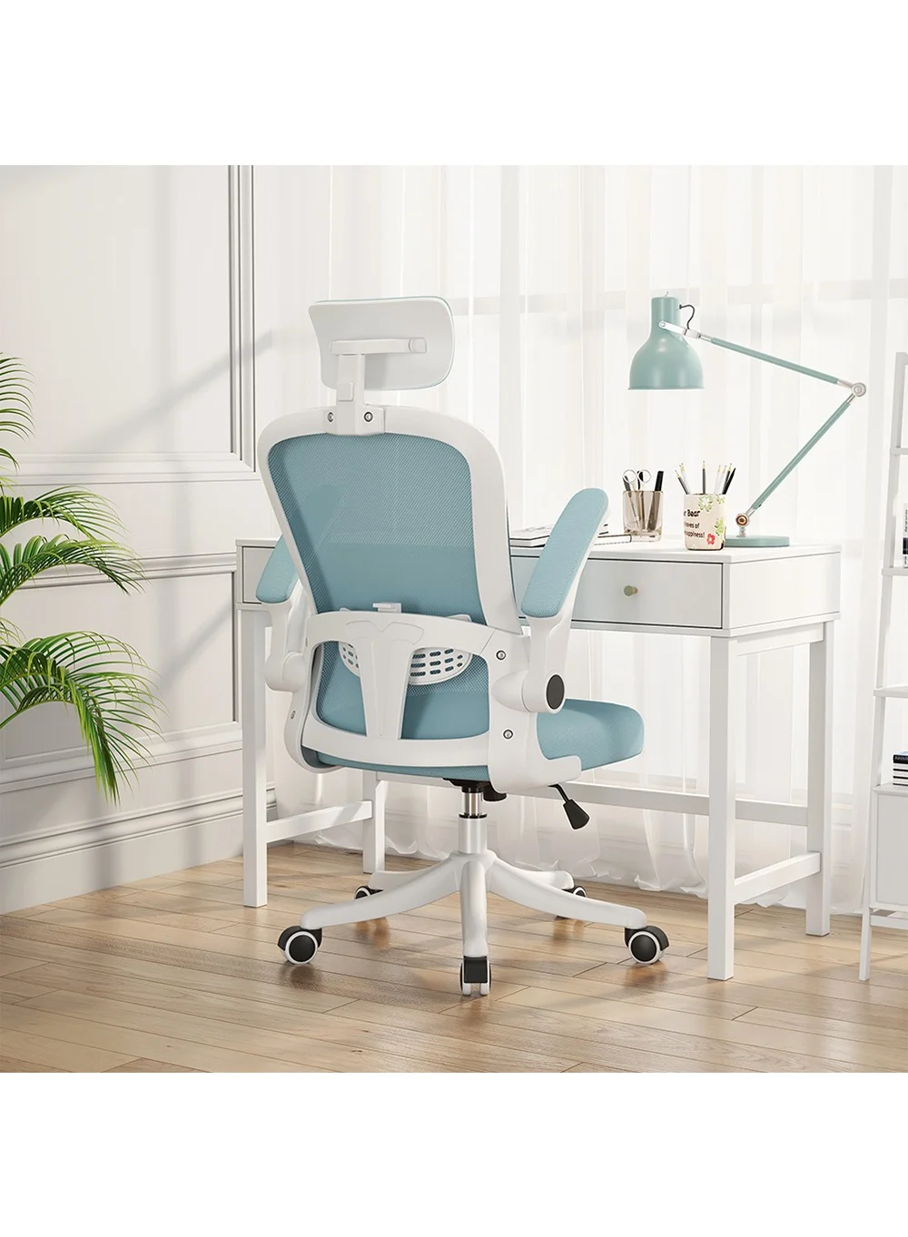 MOZOGOT Ergonomic Office Chair with Lumbar Support and Headrest Adjustable Desk Chair for Home and Office (Blue, Mesh) 6lptu
