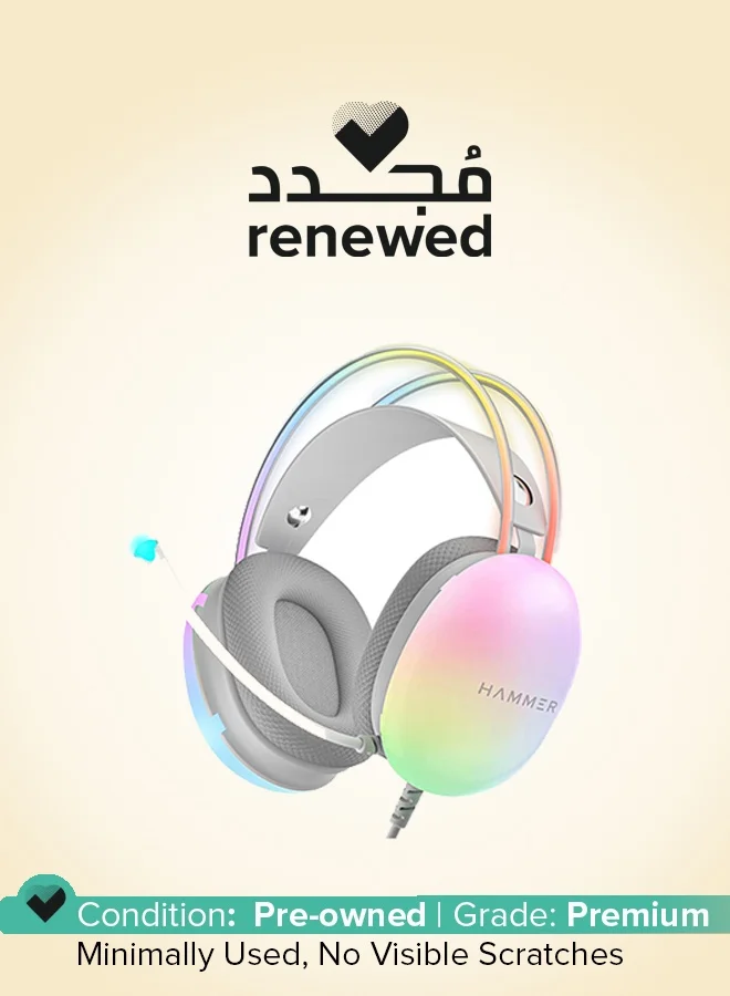Hammer Blaze Wired Over Ear Gaming Headphones with 50mm Drivers, RGB Lights, Adjustable Headband, and Microphone (Cyan, 1.5m Cable) s7owq