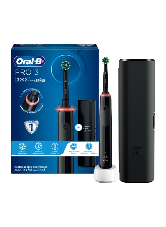 Premium Rechargeable Electric Toothbrush Set with 3D Deep Cleaning Action and Pressure Sensor (Black, 1 Set) wagks