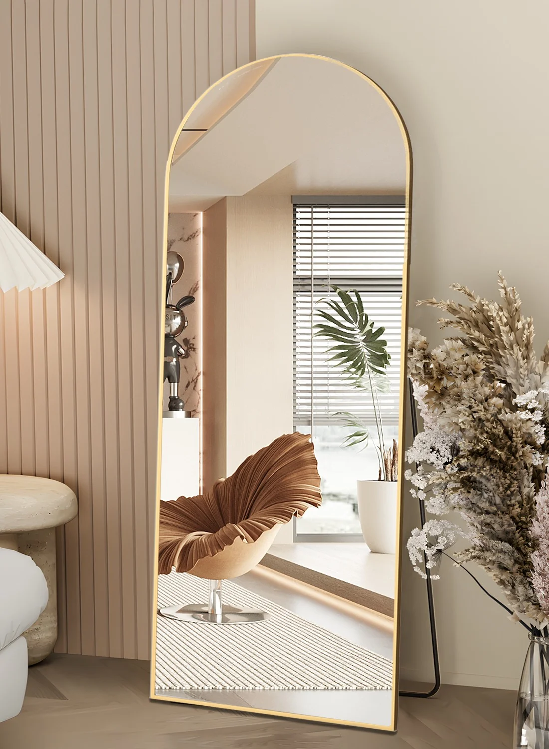CASSILANDO Arched Full Length Floor Mirror Premium Brushed Aluminum Frame (Gold, 162x53cm) d28vl