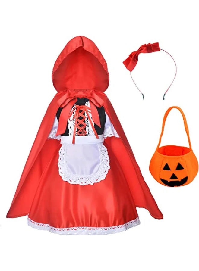Little Red Riding Hood Princess Costume for Girls Premium Cosplay Dress for Masquerade Party and Roleplay (Red, Kids) mc1f4