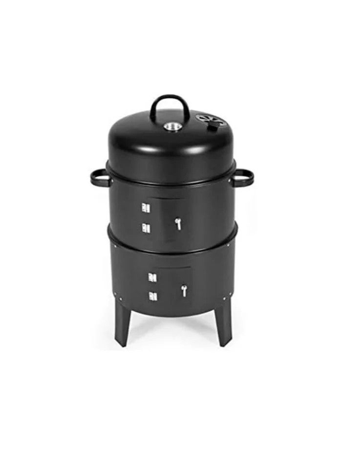 OASIS-TH 3-in-1 Charcoal Grill Smoker and Roaster Portable Outdoor BBQ Stove (Black, 80 cm) i8o75