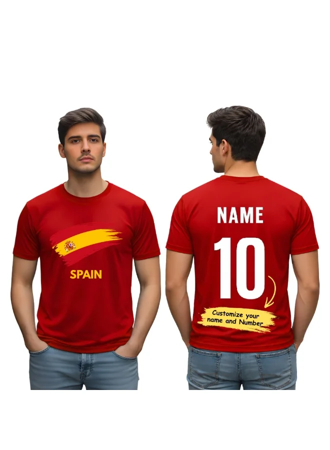 PRINTSHOP4ME Spain National Team Soccer Jersey Dry-Fit T-Shirt (Customizable Name, Men, Short Sleeve) p64tl