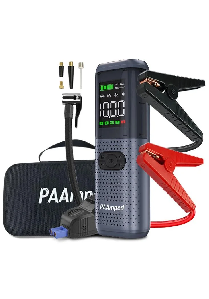 PAAmped Portable Car Jump Starter with Air Compressor 2500A 12V 150PSI 81.4Wh (8.0L Gas/Diesel Engine Support) 2dcpc