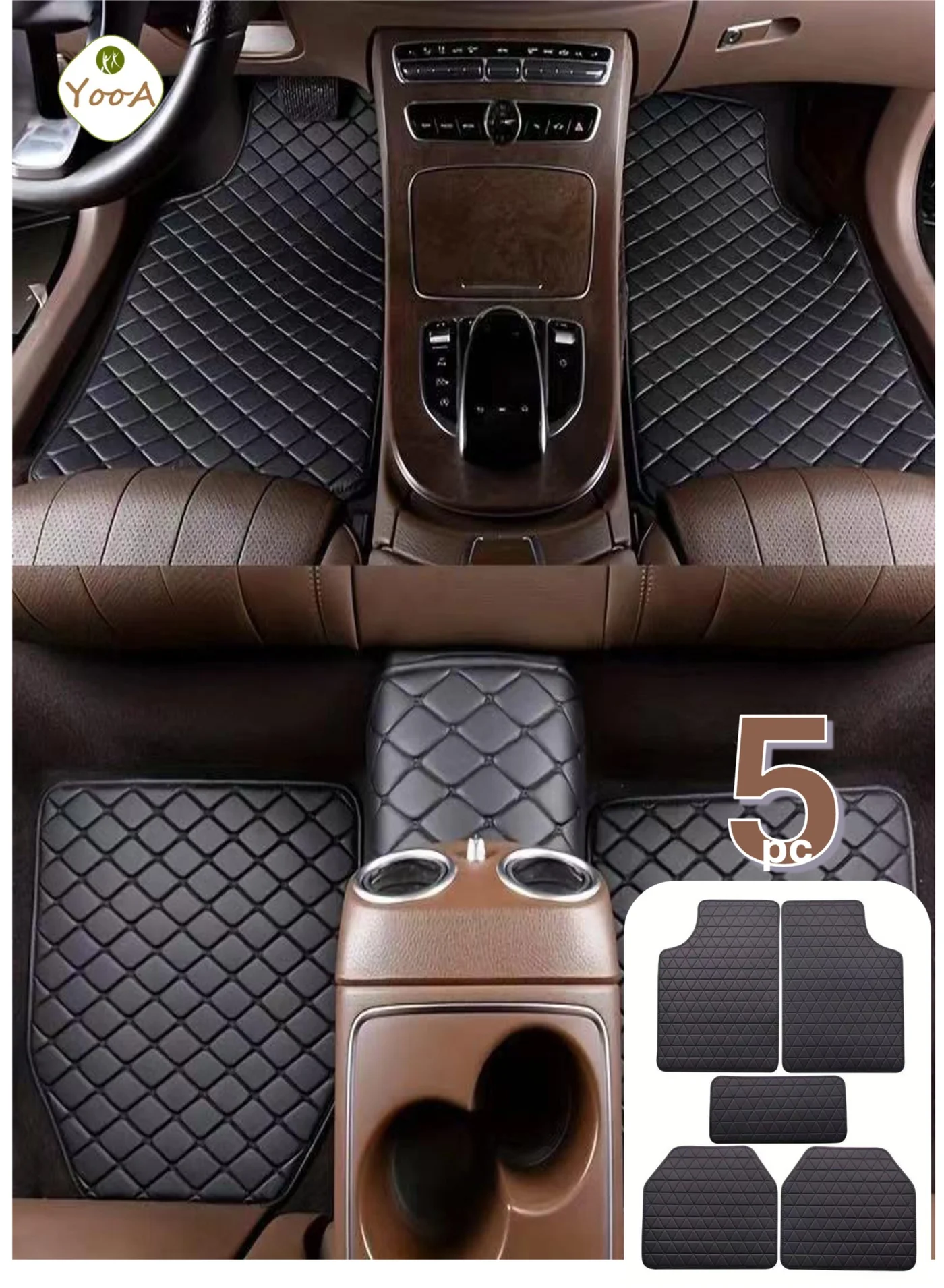 YooA Premium Car Floor Mat Set (5-Piece, Black) Waterproof All-Weather Rubber Protection for Cars Trucks SUVs and Vans s5oyo