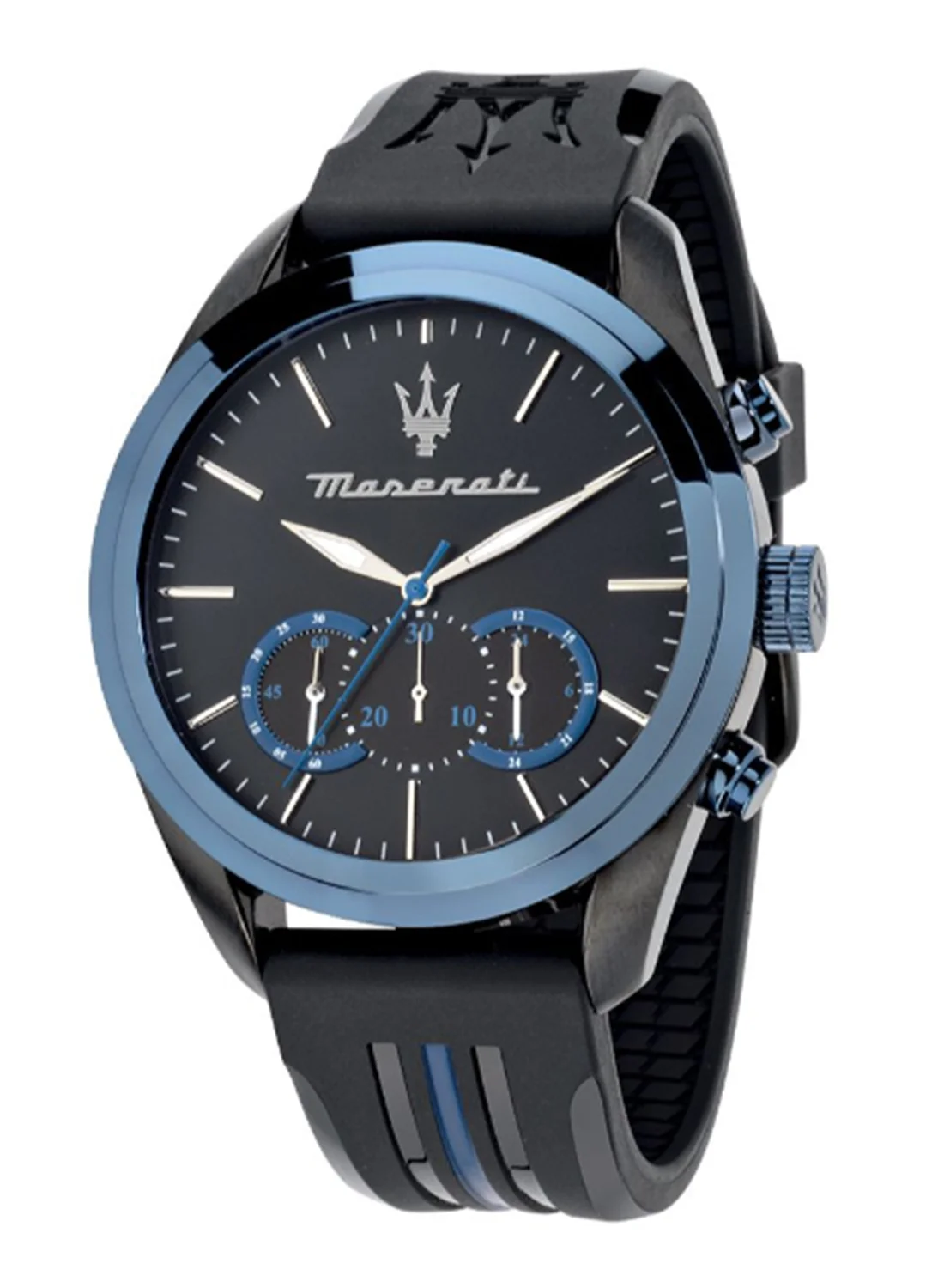 Premium Chronograph Watch with Blue Sunray Dial and Polyurethane Strap (45 mm) for Men ikueh