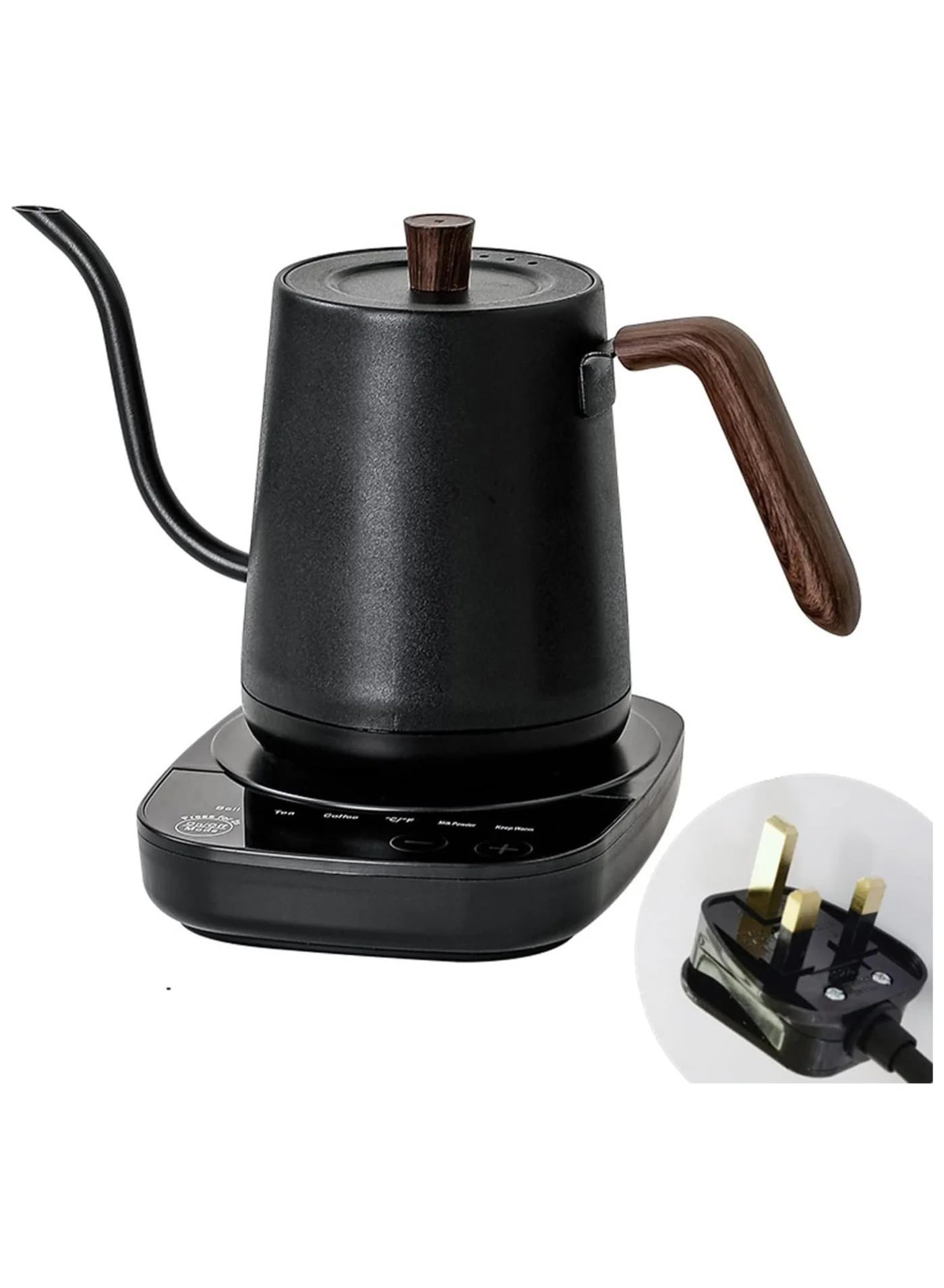 TOMSHOO Gooseneck Electric Kettle with Temperature Control and Wood Handle (Black, 0.8L) 5hnxb