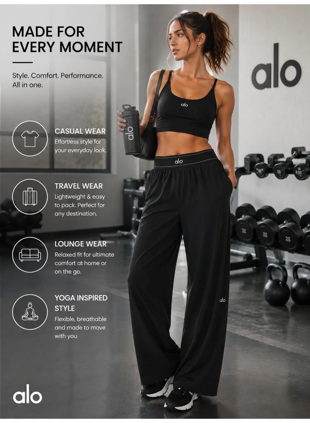 Premium High-Waist Wide Leg Lounge Pants Lightweight Relaxed Fit Trousers with Side Pockets (Black, Regular) fqavf