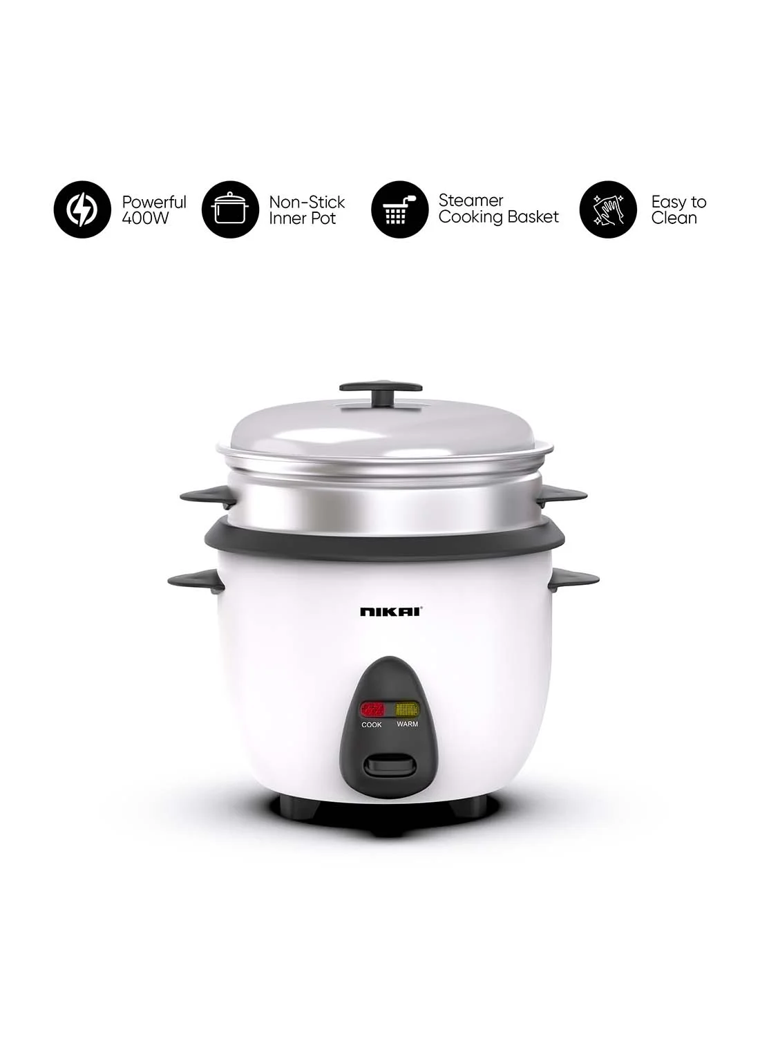 Nikai 2-In-1 Rice Cooker and Steamer with Non-Stick Pot, Countertop Kitchen Appliance (White, 1 L) bmk8d