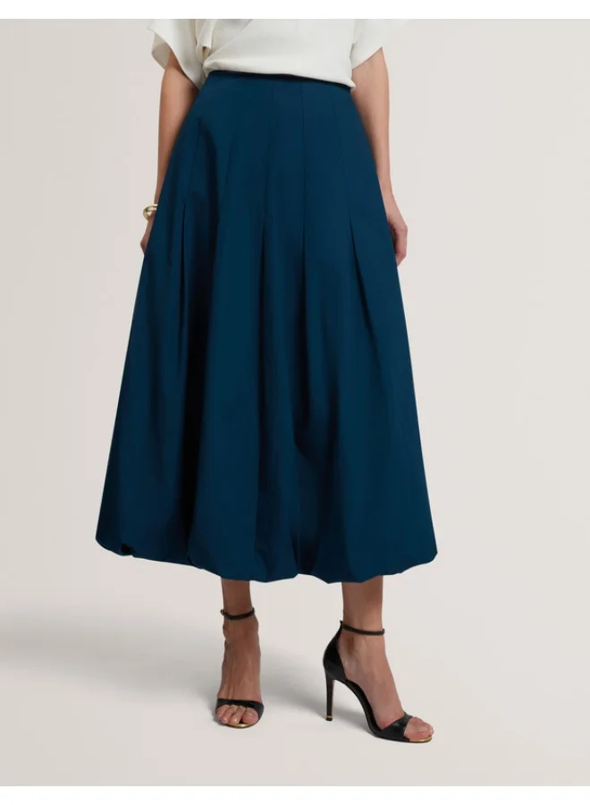 Premium Cotton Bubble Midi Skirt with Seam Detail for Women (Solid, One Size) e733v