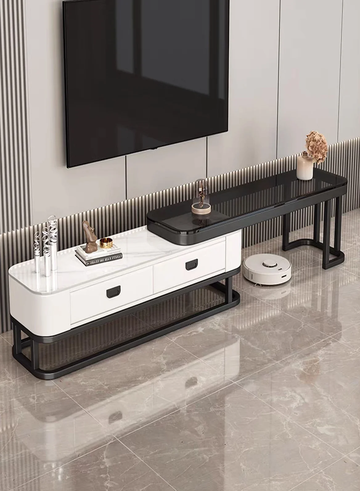 Glanfen Modern TV Cabinet with Tempered Glass and Slate Top (Premium Living Room Furniture, 180 cm) o1jzv