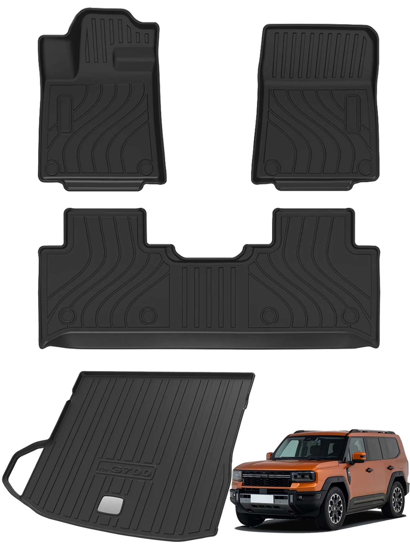 Delehehe All-Weather TPE Floor Mats and Cargo Liner Set for Jetour G700 2025-2026 (5-Seater, Black) 1o19j