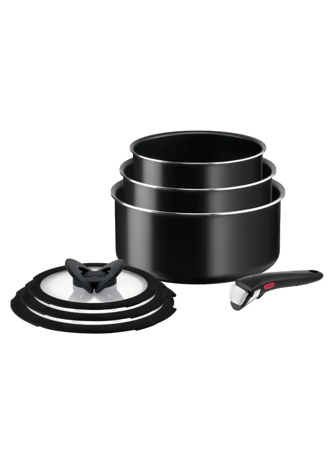 Premium Non-Stick Cookware Set with Removable Handle and Stackable Design (7-Piece, Black) 1fhec