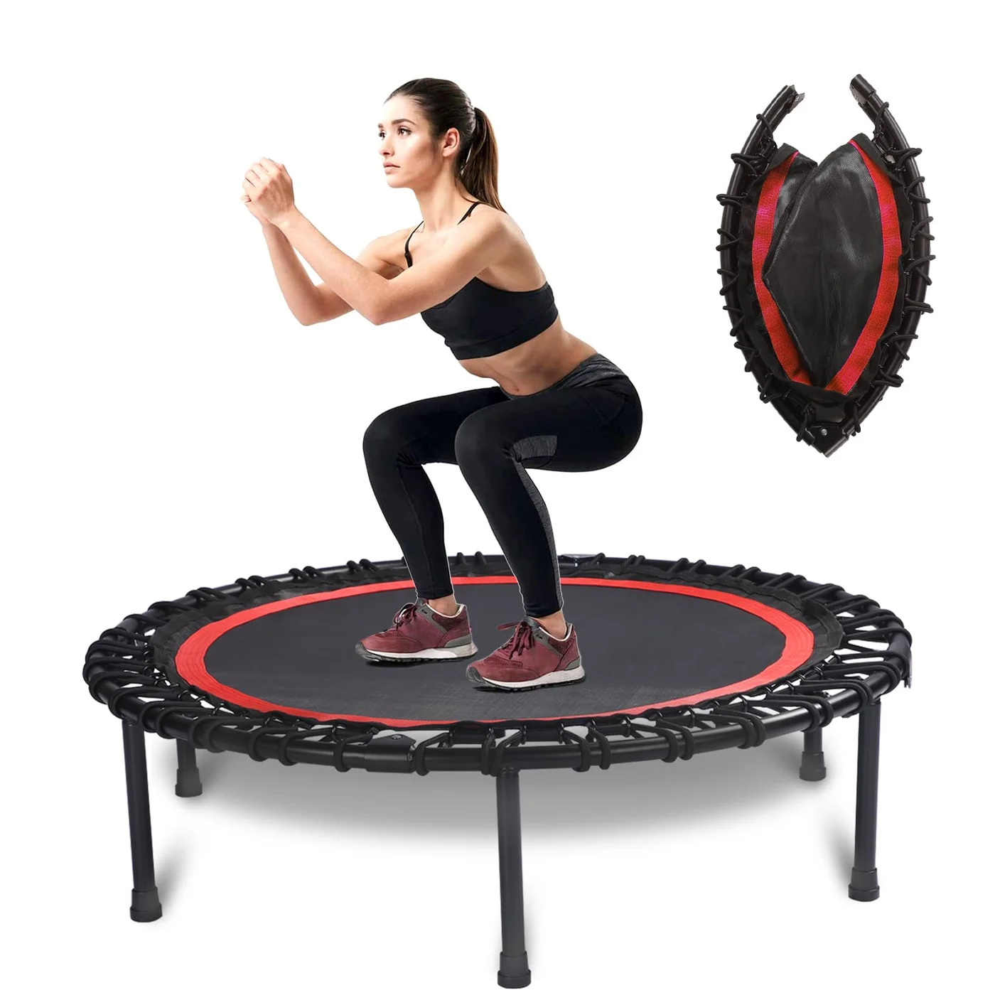 KOKSRY Foldable Fitness Rebounder Trampoline (101 cm) Silent Bungee Workout Equipment for Adults Indoor Cardio qa615