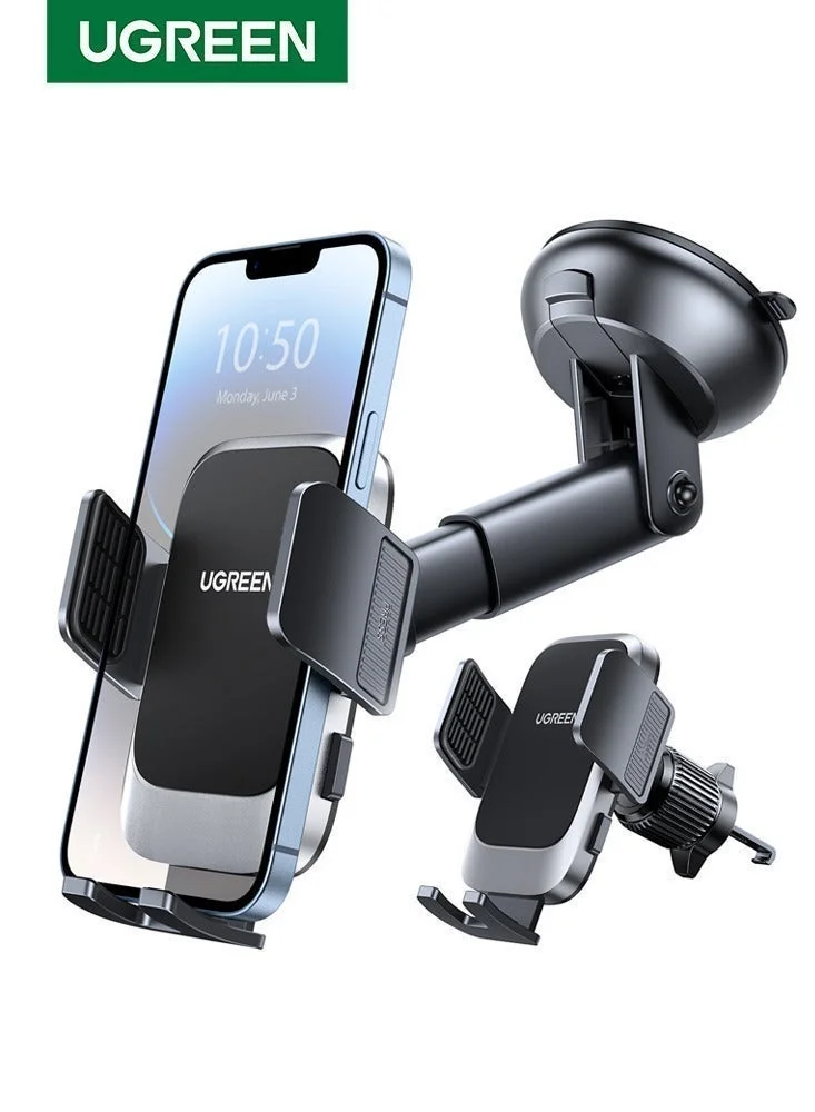Universal Car Phone Holder Mount 2-in-1 Dashboard Windshield Air Vent Stand (Black, Adjustable) 9qbnn