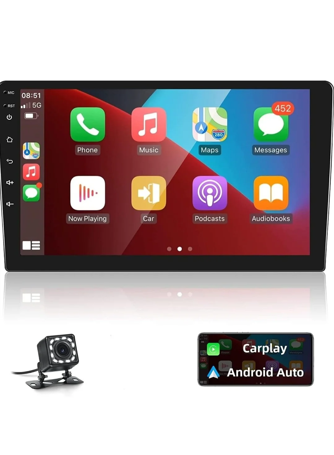 Vierex 9 Inch Android Car Stereo Double Din Head Unit with Wireless CarPlay and Android Auto (2GB RAM, 32GB ROM) veqcs