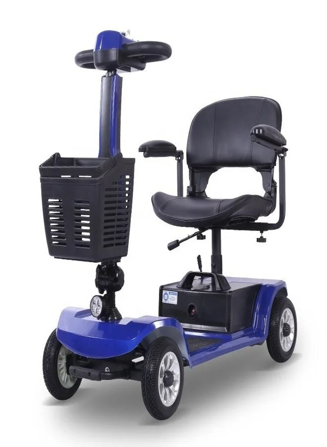 SUNCART Kingkong S-02 Foldable 4-Wheel Electric Mobility Scooter with LED Lighting and Storage Basket (Blue) xwmwb