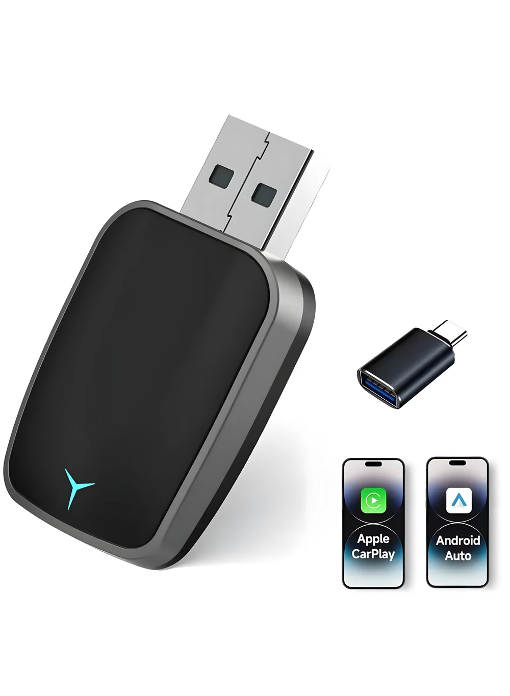 EzzySo Wireless Car Adapter 2-in-1 for Smartphone and Android Auto Connectivity (USB-C, Compact Design) xzm0o