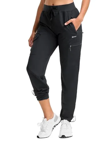 Premium Womens Hiking Cargo Pants Lightweight Quick-Dry Outdoor Travel Trousers with Zipper Pockets (Black, Medium) wrg2e